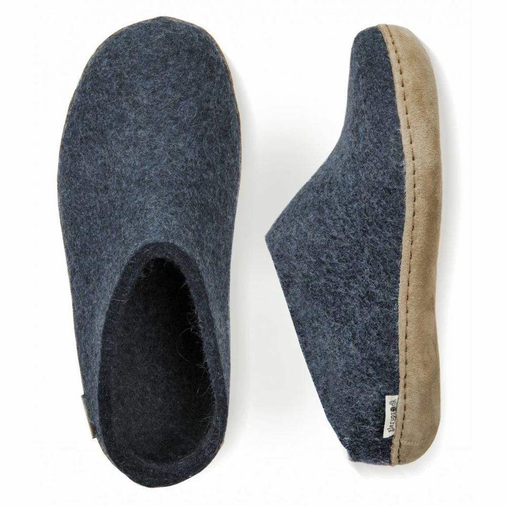 Glerups Open Heel Leather Sole In Denim - Image 4